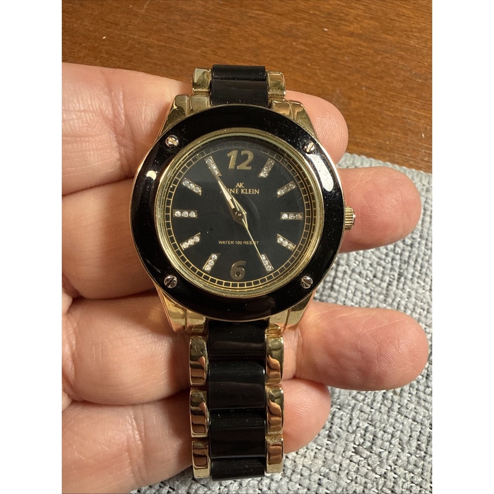 Anne Klein Women's Water Resistant Analog Wristwatch Black Gold Stainless Steel